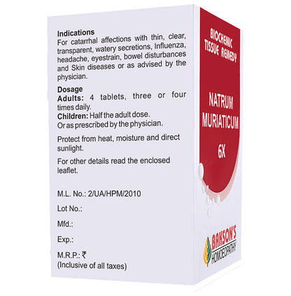 Bakson's Homeopathy Natrum Muriaticum Biochemic Tablet 6X