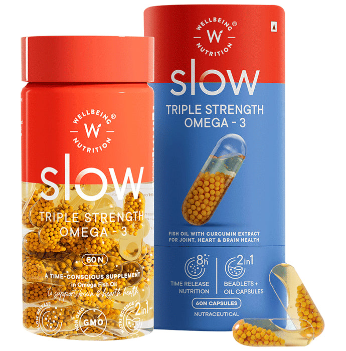 Wellbeing Nutrition Slow Triple Strength Omega-3 Fish Oil, Curcumin Extract For Brain, Joint & Heart Capsule - Classic Derma