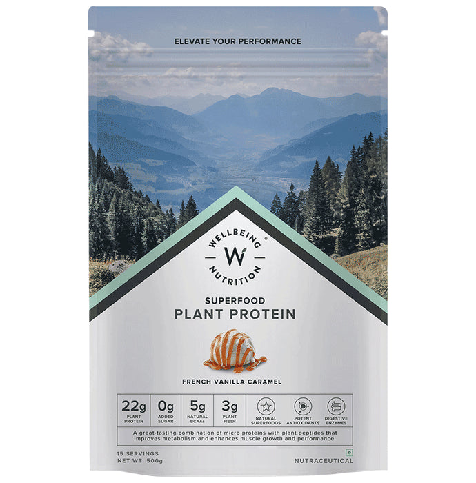 Wellbeing Nutrition Superfood Plant Protein for Muscle Growth & Metabolism | Flavour Powder French Vanilla Caramel - Classic Derma