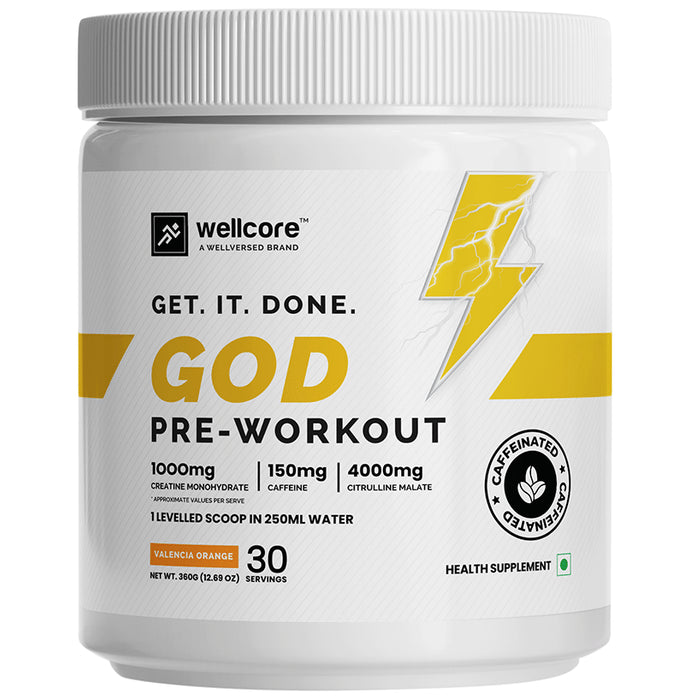 Wellcore God Pre-Workout Powder Valencia Orange - Classic Derma
