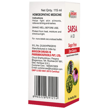 Bakson's Homeopathy Sarsa Aid Syrup Sugar Free