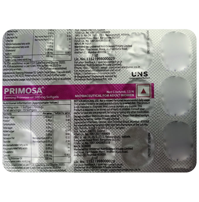 Primosa 500mg Evening Primrose Oil Softgel for PMS Symptoms - Classic Derma