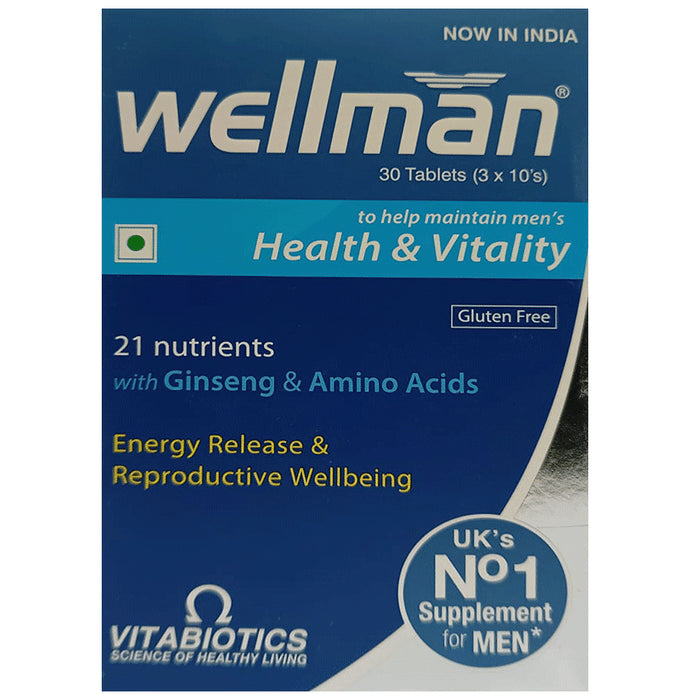 Wellman Gluten Free Health Supplement for Men with Vitamins & Minerals, Ginseng & Amino Acids | For Energy & Vitality | Nutrition Formula - Classic Derma