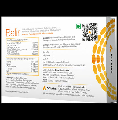 Balir Tablet with NAC, Vitamin D, ALA, Zinc, Chromium & Myo-Inositol