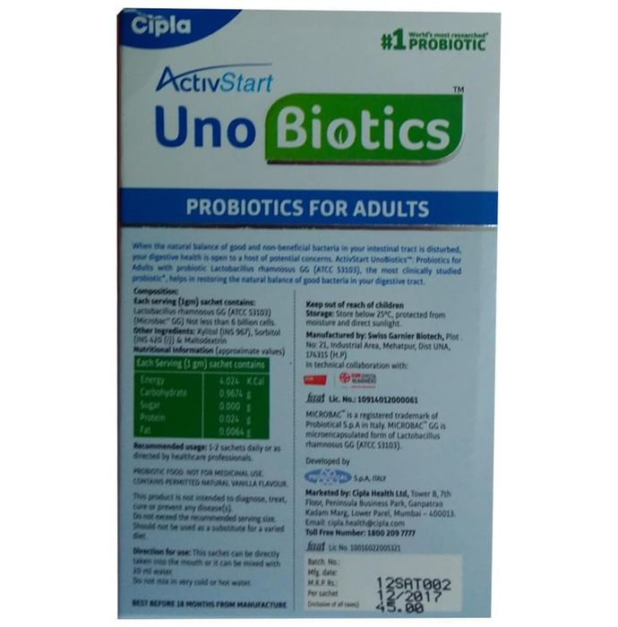 ActivStart UnoBiotics Probiotics Sachet for Adults' Gut Health | Sugar Free Sugar Free