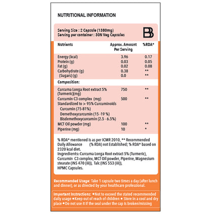 BBetter Veda Curcumin C3 Complex (95%) Vegetarian Capsule