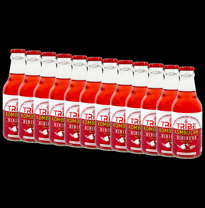 Tribe Kombucha Combo Pack of Naturally Sparkling Probiotic Drink Hibiscus (210ml Each) Hibiscus & Lime - Classic Derma