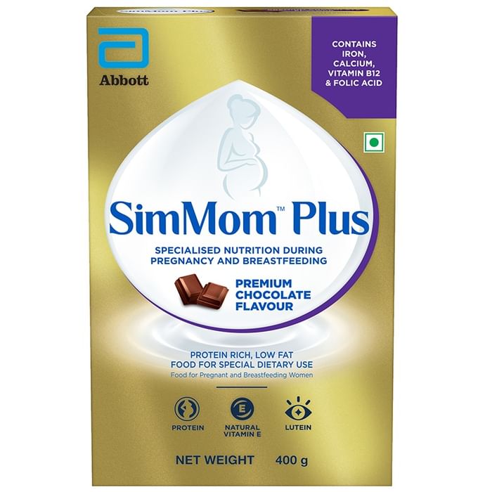 SimMom Plus with Vitamin E, Protein & Lutein | For Pregnant & Breastfeeding Women | Flavour Premium Chocolate Powder - Classic Derma
