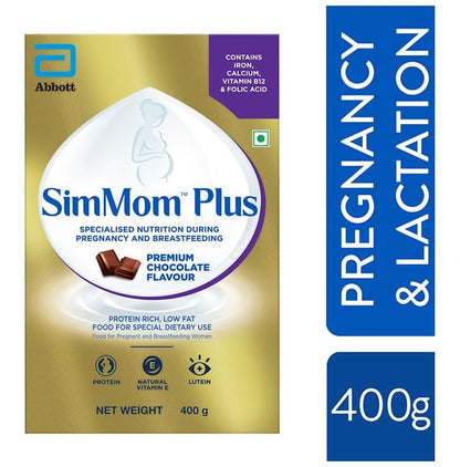 SimMom Plus with Vitamin E, Protein & Lutein | For Pregnant & Breastfeeding Women | Flavour Premium Chocolate Powder