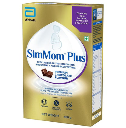 SimMom Plus with Vitamin E, Protein & Lutein | For Pregnant & Breastfeeding Women | Flavour Premium Chocolate Powder