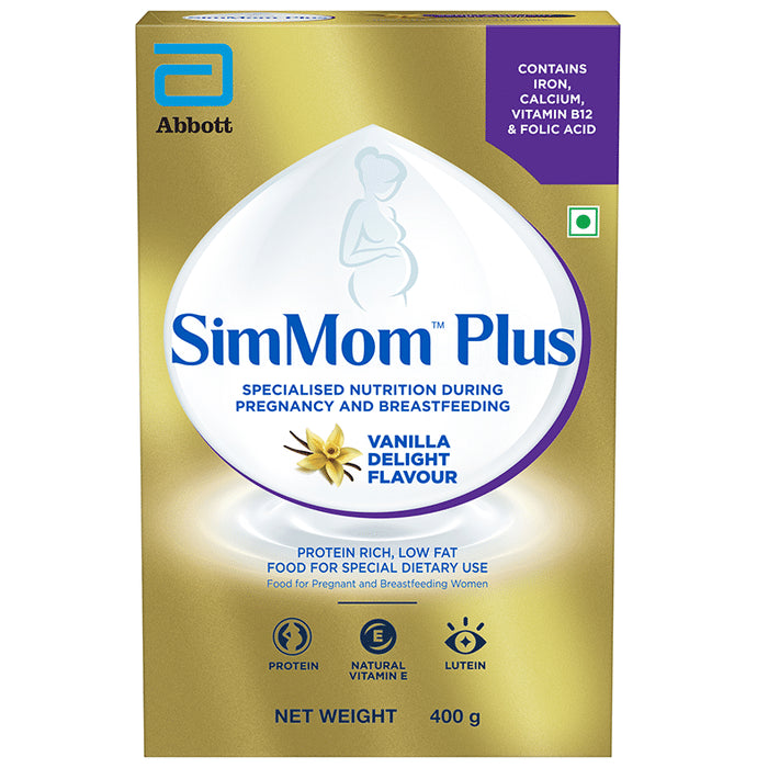 SimMom Plus with Vitamin E, Protein & Lutein | For Pregnant & Breastfeeding Women | Flavour Vanilla Delight Powder - Classic Derma