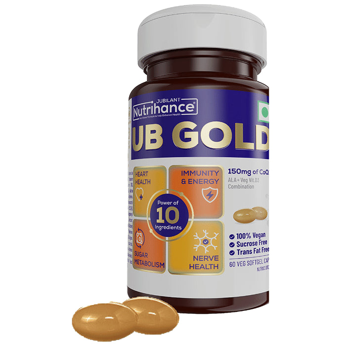 Jubilant Nutrihance UB Gold 150mg of CoQ10 with ALA & Vitamin D3 | Veg Softgel for Heart & Nerve Health