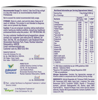 Jubilant Nutrihance UB Gold 150mg of CoQ10 with ALA & Vitamin D3 | Veg Softgel for Heart & Nerve Health
