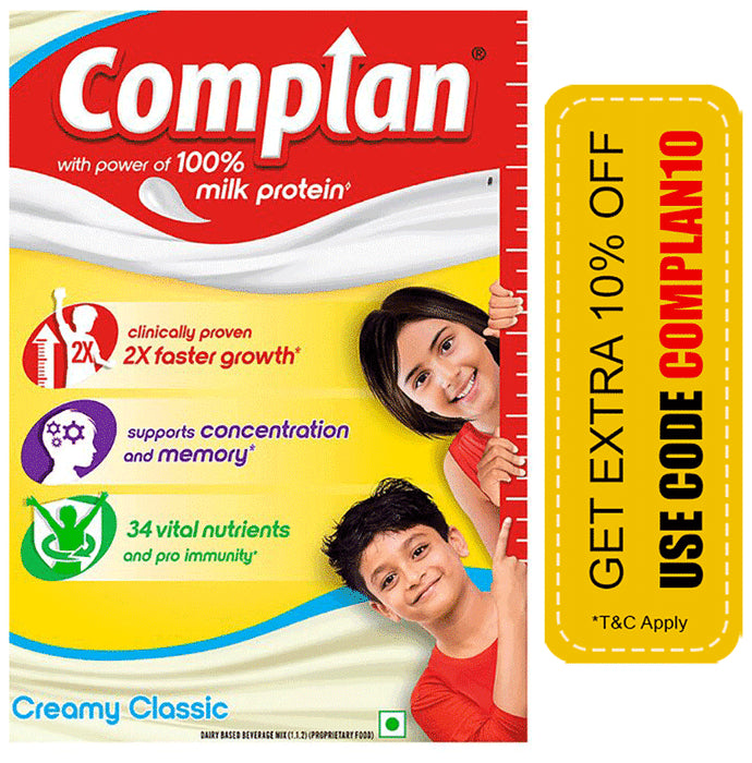 Complan Nutrition Drink Powder for Children | Nutrition Drink for Kids with Protein & 34 Vital Nutrients | Creamy Classic - Classic Derma