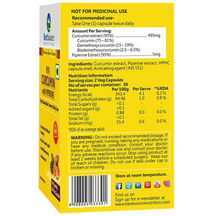 BestSource Nutrition 95% Curcumin with Piperine Veg Capsule