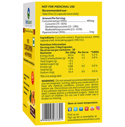 BestSource Nutrition 95% Curcumin with Piperine Veg Capsule