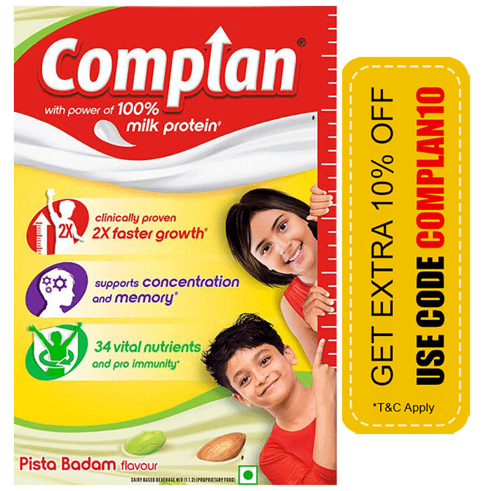 Complan Nutrition Drink Powder for Children | Nutrition Drink for Kids with Protein & 34 Vital Nutrients | Pista Badam - Classic Derma