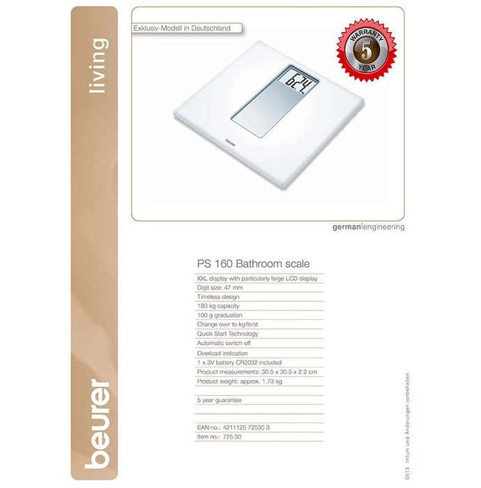 Beurer PS 160 Bathroom/Weighing Scale White