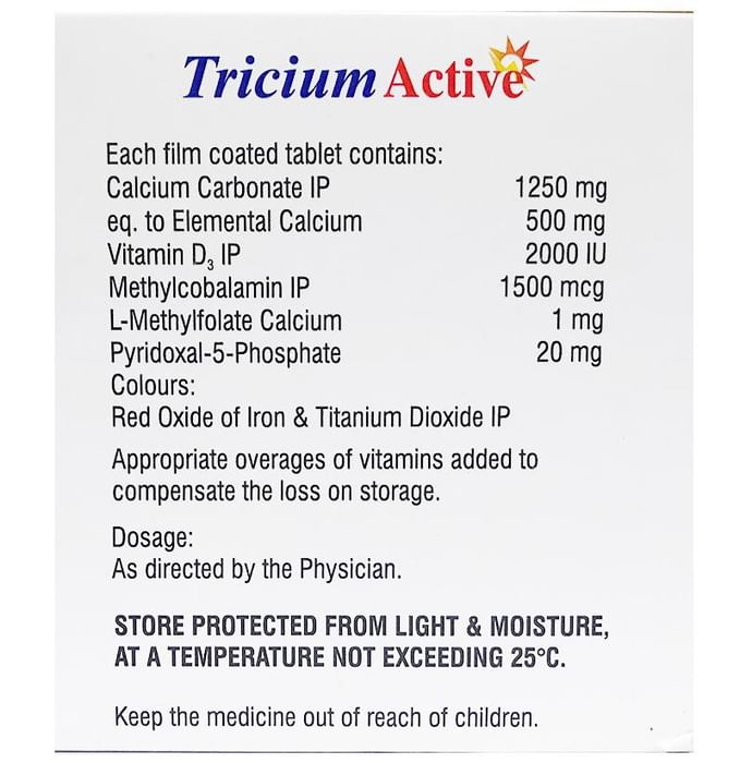 Tricium Active Tablet with Calcium, Vitamin D3 & Methylcobalamin | For Bone & Joint Support | Vitamin & Mineral Supplement