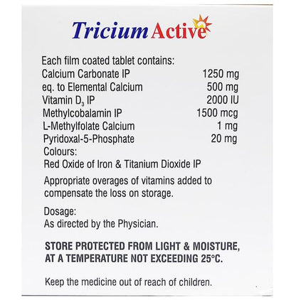 Tricium Active Tablet with Calcium, Vitamin D3 & Methylcobalamin | For Bone & Joint Support | Vitamin & Mineral Supplement