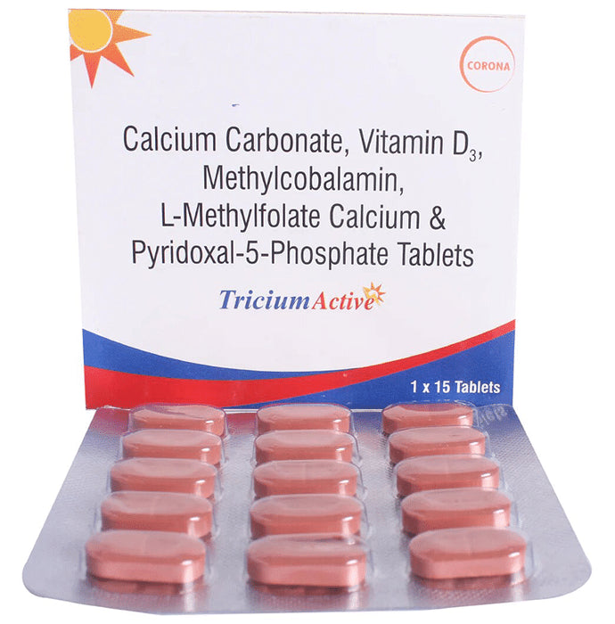 Tricium Active Tablet with Calcium, Vitamin D3 & Methylcobalamin | For Bone & Joint Support | Vitamin & Mineral Supplement
