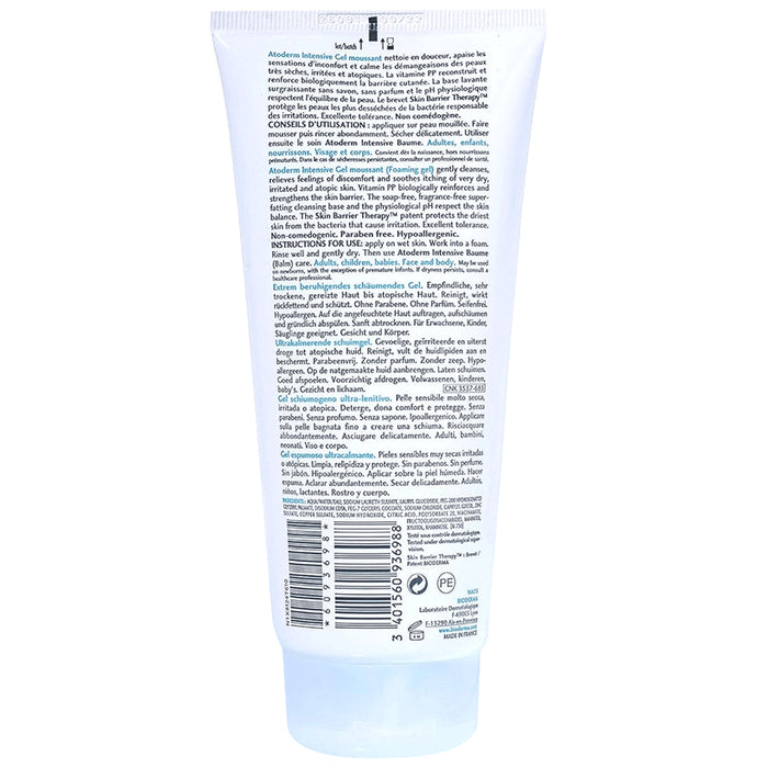 Bioderma Atoderm Intensive Moussant Face and Body Gel Wash | Paraben, Alcohol, Steroid, Colour & Fragrance Free | Derma Care | For Very Dry, Irritated to Atopic Sensitive Skin