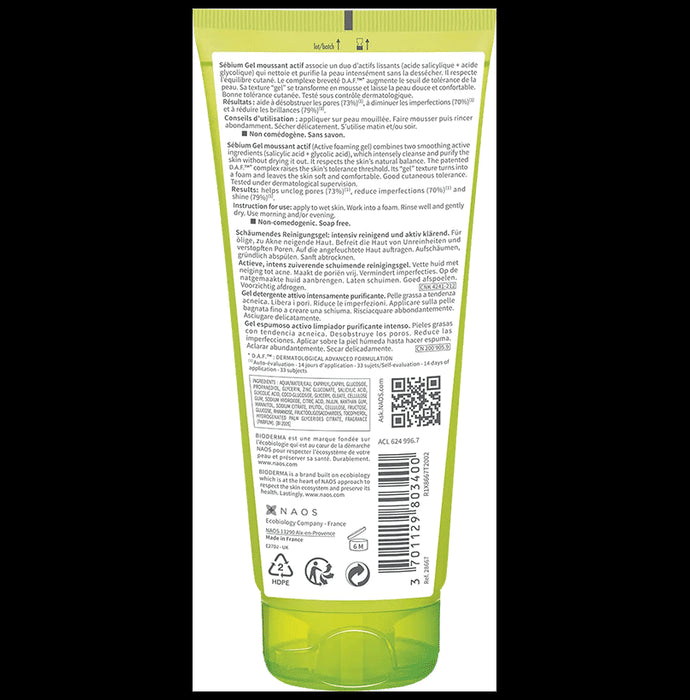 Bioderma Sebium Gel Moussant Actif cleanser with Salicylic & Glycolic acid for Acne Prone, Oily Skin Gel