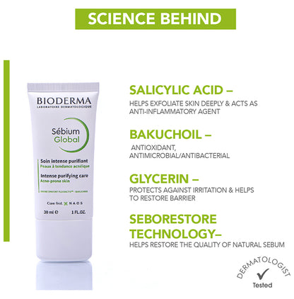 Bioderma Sebium Global Intense Purifying Cream | For Combination to Acne Prone Skin