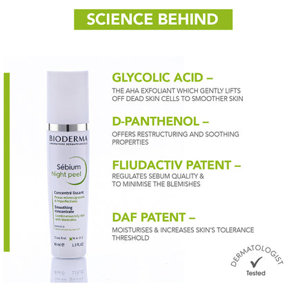 Bioderma Sebium Night Peel Smoothing Concentrate | Reduces Spots & Blemishes | For Combination/Oily Skin
