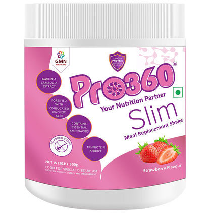 Pro360 Slim Protein with CLA & Garcinia for Nutrition | Sugar Free | Flavour Strawberry - Classic Derma