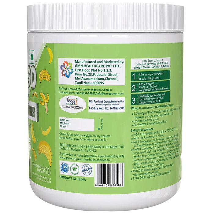 Pro360 Weight Gainer Protein with Lysine, Vitamins & Minerals | Flavour Powder Banana