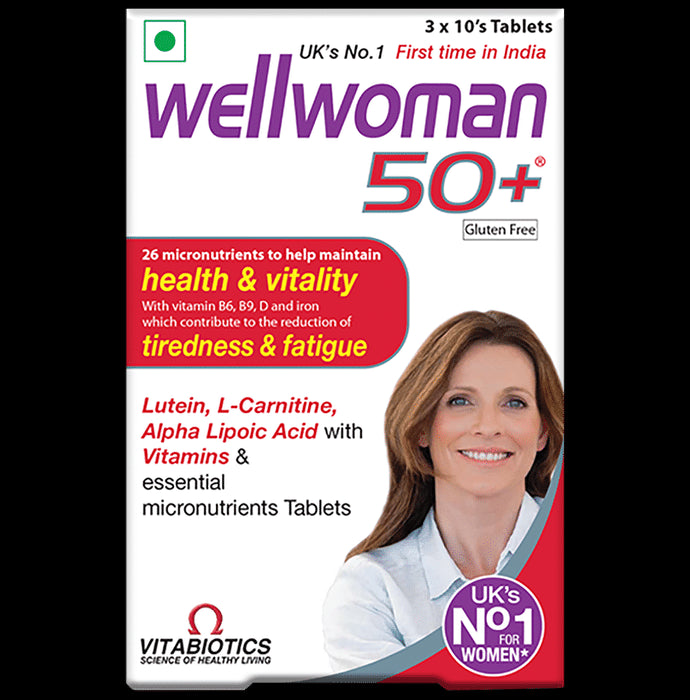 Wellwoman 50+ Multivitamins Health Supplement for Women | Reduces Tiredness & Fatigue | Gluten free Tablet - Classic Derma