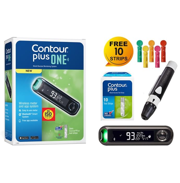 Contour Plus One Blood Glucose Monitoring System Glucometer with Contour Plus Blood Glucose Test Strip 10S Free - Classic Derma