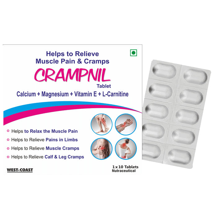 West-Coast Crampnil Tablet with Calcium, Magnesium, Vitamin E & Carnitine | For Relief from Muscle & Knee Cramps, Limb Pain | - Classic Derma