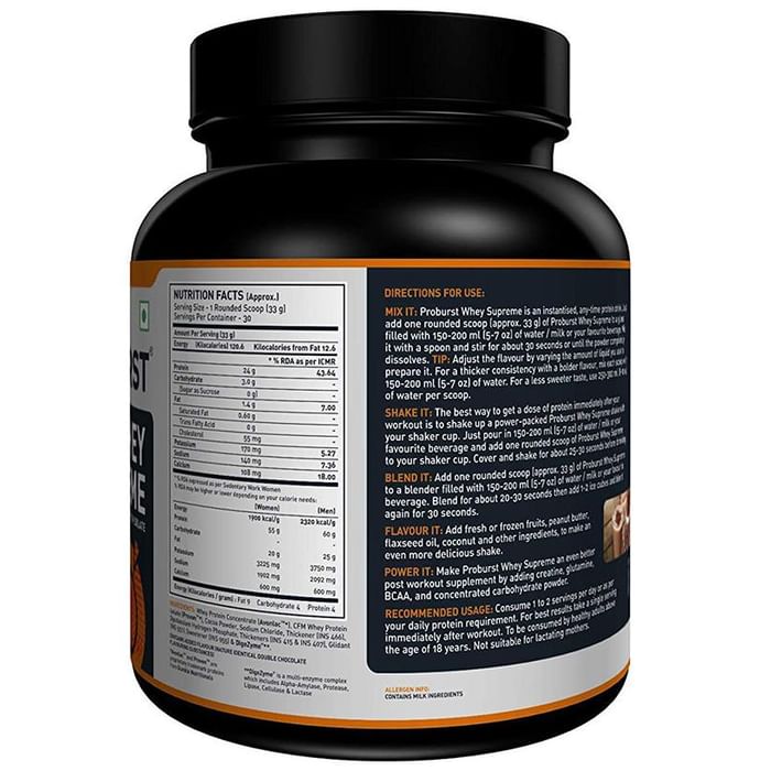 Proburst Whey Supreme Protein | With BCAAs & Glutamine for Muscle Recovery | Flavour Powder Double Chocolate