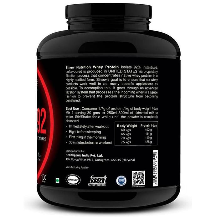 Sinew Nutrition Instantised Whey Protein Isolate 92% Unflavoured