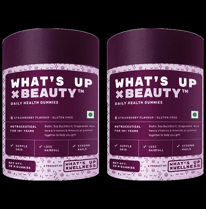 What's Up Wellness Beauty Gummies for Hair Growth, Bright Skin & Strong Nails (30 Each) Strawberry - Classic Derma