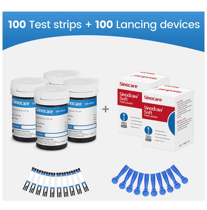 Sinocare Safe-Accu Blood Glucose 100 Test Strips with 100 Lancets