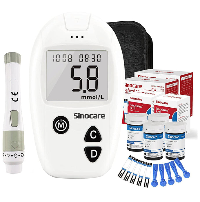 Sinocare Safe-Accu Blood Sugar Monitor Kit with 100 Strips & 100 Lancets - Classic Derma