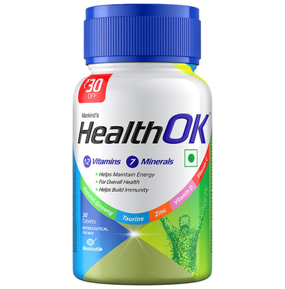 Health OK Multivitamin For Men with Vitamins, Minerals, Ginseng, Taurine & Zinc | For Nutrition, Energy & Immunity Tablet Lemon - Classic Derma