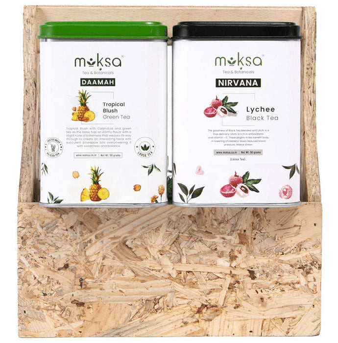 Moksa Tea & Botanicals Combo Pack of Daamah Tropical Blush Green Tea & Nirvana Lychee Black Tea (50gm Each) - Classic Derma