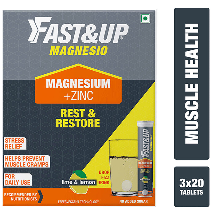 Fast&Up Magnesio with Magnesium & Zinc for Muscle Health | Flavour Lemon and Lime Effervescent Tablet