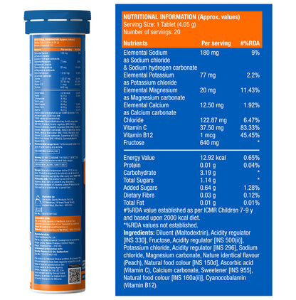 Fast&Up Reload with Instant Electrolytes & Vitamins for Hydration & Energy | Flavour Effervescent Tablet Peach Ice Tea