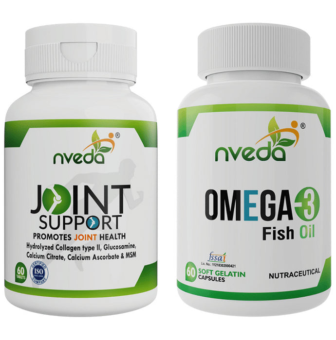 Nveda Combo Pack of Omega 3 Fish Oil (60 Capsule) & Joint Support (60 Tablet) - Classic Derma