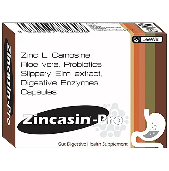 LeeWell Zincasin Pro Slippery Elm, Zinc Carnosine, Probiotics, Digestive Enzymes Supplement for Bloating & Gut Health Support Capsule - Classic Derma
