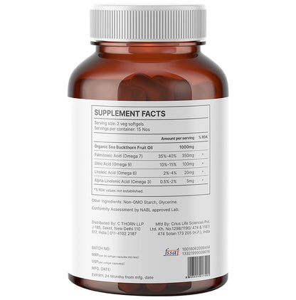 Berryheal Omega 7 Rich Life Oil Sea Buckthorn Berry Fruit Oil Vegan Capsule (30 Each)