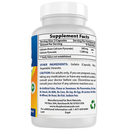 Best Naturals Calcium Pyruvate 750mg Capsule (120 Each)