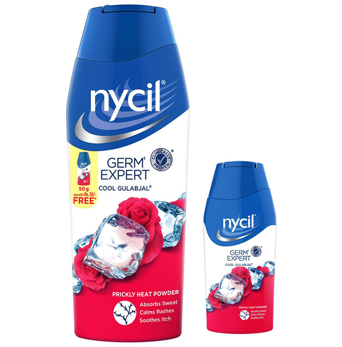 Nycil Cool Gulabjal Prickly Heat Talcum Powder with Nycil 50gm Germ Expert Talc Free - Classic Derma