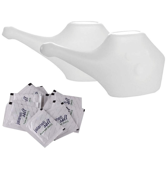 HealthAndYoga Combo Pack Of Travel Neti Pot - Nasal Wash - White + 10 Jala Neti salt White - Classic Derma