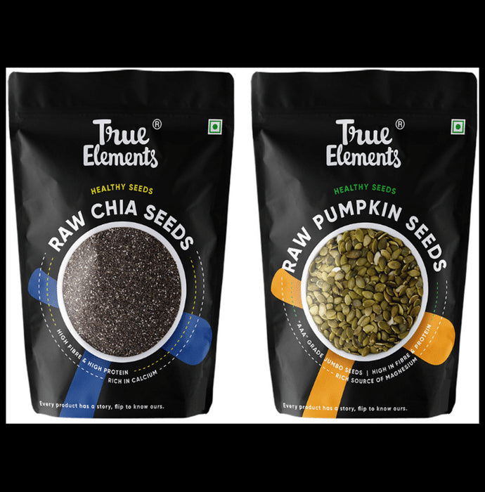 True Elements Combo Pack of Raw Chia Seeds and Raw Pumpkin Seeds for Great Digestive Health (150gm Each) - Classic Derma